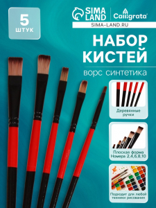 Набор кистей, нейлон, плоские, 5 штук, прямые