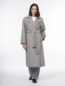 Длинное пальто из меланжевой шерстяной ткани