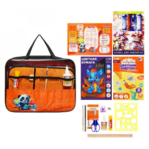 Папка для труда А4, 335 х 260 х 60 мм, с ручками текстиль, ПВХ, 13 предметов 