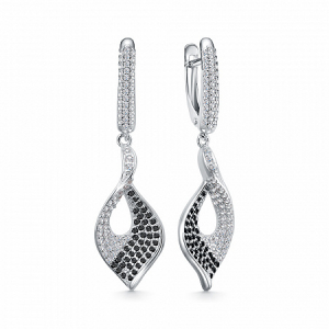 Серьги с фианитом родированные серебро 925*