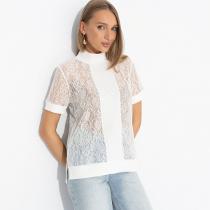 Футболка полупрозрачная с кружевом, Фирменное приветствие (white)