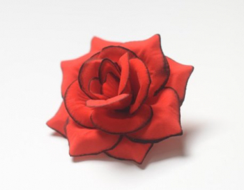 Искусственные цветы, Голова розы бархатная малая для ветки, венка красный с черным кантом