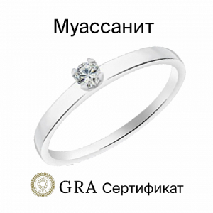 Кольцо с муассанитом родированное серебро 925*