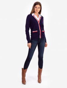 STRIPED RIB KNIT CARDIGAN