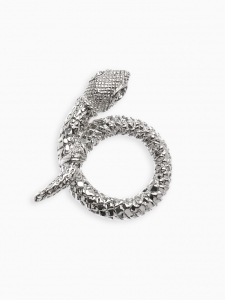 Брошь «Змея» в клубке, цвет белый в серебре