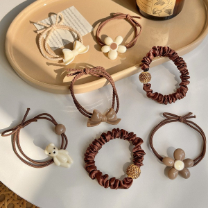 Набор резинок для волос с декором 7 шт. Бежево-Коричневые