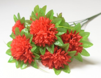 Искусственные цветы, Ветка в букете хризантема на листе 6 голов (1010237)