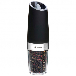 Измельчитель (мельница) электрический гравитационный для перца и соли из нержавеющей стали, акрила, пластика д6,3см, h20,2см, механизм для измельчения из керамики, встроенная светодиодная подсветка, питание от батареек 6хАА, подарочная упаковка (Кита