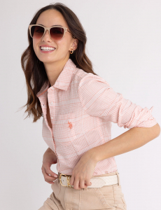 LONG SLEEVE HALF PLACKET GINGHAM SHIRT