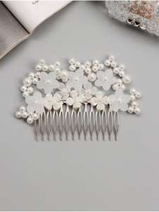 Гребень для волос QF «Эмилия», цветы ассорти шарики, 10?7 см, белый