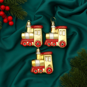 Ёлочные игрушки 3 шт. «Зимнее волшебство. Паровозик» пластик, 6.5?7 см, золото