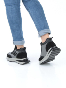 05-804-1B BLACK GRAY Кроссовки женские демисезонные (натуральная кожа , натуральная замша, натуральная байка)