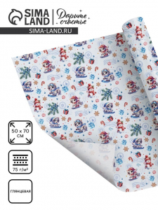 Бумага упаковочная глянцевая «Коняшки и снеговик», 50?70 см