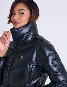 SHINY CHEVRON QUILTED PUFFER JACKET