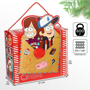 Пакет подарочный-коробка новогодний, 27?23?12 см, Гравити Фолз