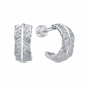 Серьги с фианитом родированные серебро 925*