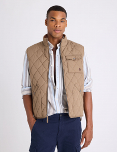 DIAMOND QUILT VEST WITH CORDUROY COLLAR