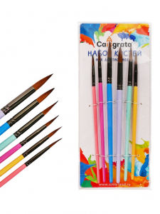 Набор кистей пони круглые 6 штук с цветными ручками пастель (№2,4,6,8,10,12)