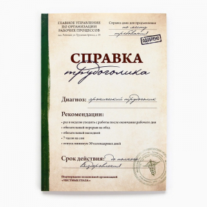 Ежедневник А5, 80 листов в тонкой обложке «Справка трудоголика»