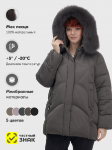 Куртка зимняя женская с мехом и капюшоном тренд темно-серого цвета 7656TC