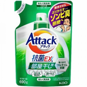 KAO Attack Antibacterial EX Жидкое средство для стирки белья, с антибактериальным эффектом, с ароматом свежей зелени, мягкая упаковка, 690 гр