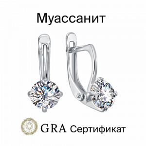 Серьги с муассанитом родированные серебро 925*