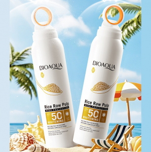 Солнцезащитный спрей с круглым распылителем SPF50 Biaoqua с экстрактом РИСА, 150 мл.