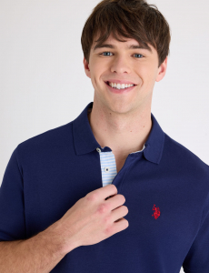 SOLID INTERLOCK POLO SHIRT WITH STRIPE TRIM