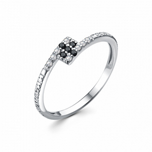 Кольцо (Господи Спаси и Сохрани мя) из серебра родированное литье с фианитом