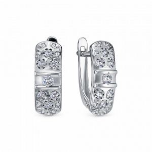 Серьги с фианитом родированные серебро 925*