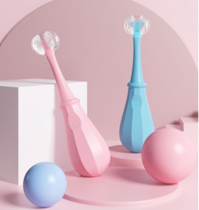 Детская силиконовая зубная  3D щетка, 360° (3-12 лет) Голубая