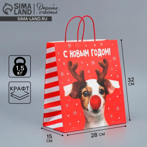 Пакет подарочный новогодний крафтовый «С Новым годом», 28?32?15 см