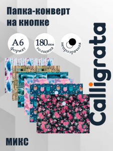 Папка-конверт на кнопке, А6, 180 мкм, МИКС