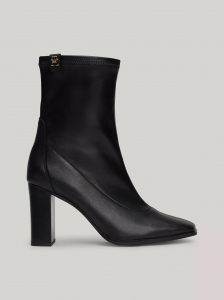 Leather Square Toe Block Heel Boot