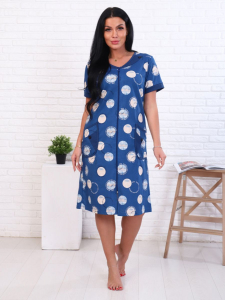 Халат женский на молнии с карманами, индиго (843-5)