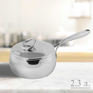 903-003 Ковш 2,3л  крышкой метал.18см  MIRROW(х4)Нержавеющая сталь