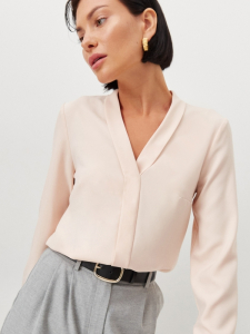 Блузка из сатина с V вырезом OD-807-3 персик