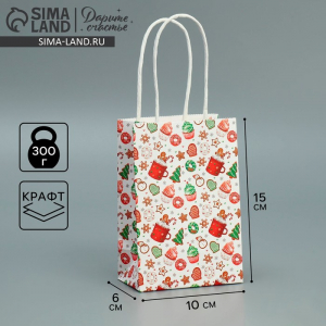 Пакет подарочный новогодний крафтовый «Сладкого Нового года», 15?10?6 см