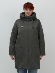 Пальто зимнее утепленное женское большого размера зеленого цвета 7699Z