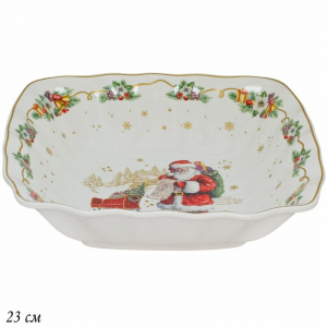 205-315 Квадратный салатник 23x6см НОВЫЙ ГОД в под.уп.(х18)Фарфор