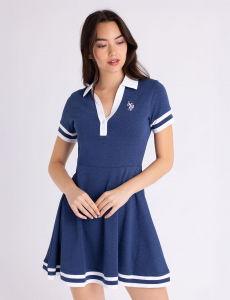 FIT AND FLARE Y-PLACKET POLO DRESS