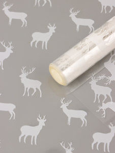 Пленка новогодняя глянцевая «Северные олени», прозрачная, белый, 0.7?7.5 м, 40 мкм, 200 г