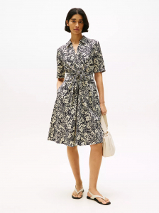 Linen-Blend Tie-Front Short-Sleeve Dress