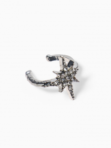 Серьга кафф «Звезда», стразы, цвет белый в серебре