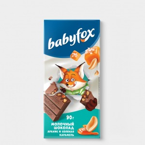 «BabyFox», молочный шоколад с арахисом и солёной карамелью, 90 г