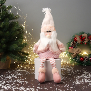 Игрушка мягкая «Дед Мороз с полосатыми длинными ножками» 47?19 см, бело-розовый