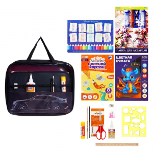 Папка для труда А4, 335 х 260 х 60 мм, с ручками, текстиль, ПВХ, с наполнением 13 предметов, Calligrata, ПТР-111, 