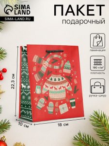 Пакет подарочный новогодний ламинированный, «Новый год», 18?10?22.3 см
