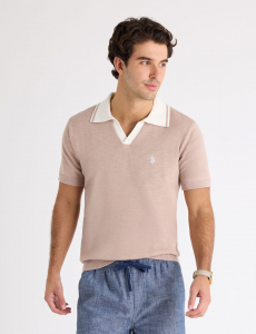 COTTON SLUB JOHNNY COLLAR SWEATER POLO SHIRT