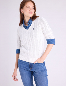 SOFT CABLE V-NECK SWEATER
